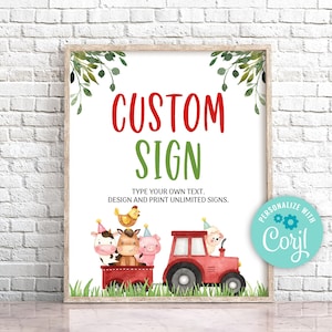 EDITABLE Farm Tractor Birthday Table Sign Farm Animals Sign Red Tractor Birthday Party Sign Template Barnyard Birthday Decorations 0106