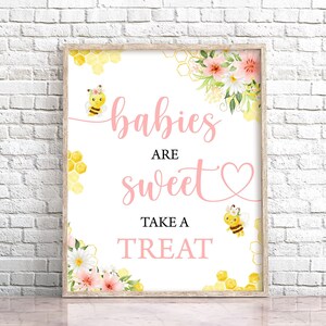 Bee Babies Are Sweet Take A Treat Sign, Honey Bee Baby Shower Decor Printable Bee Table Decor Bee Day Favors Sign 0148