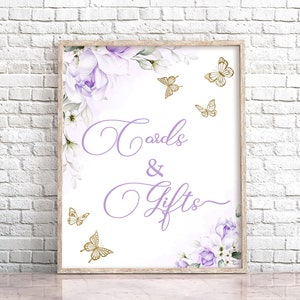 Vlinderkaarten en -cadeaus Bord Vlinderfeestbord Paars en goud Bloemen Vlinder Babyshower Tafelbord Vlinder Verjaardagsfeestje 0164