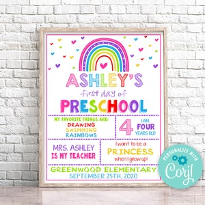 Editable Rainbow First Day of School Sign, Photo Prop (Digital Download)