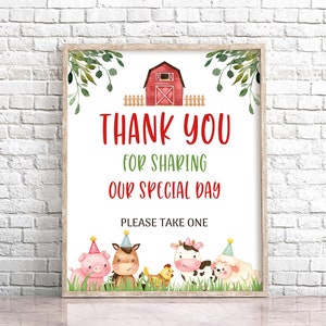 Farm Birthday Thank You Sign Boy Barnyard Birthday Favor Sign Farm Animals Birthday Party Table Sign Red Barnyard Decorations 0106