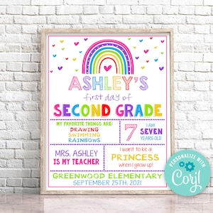 Editable First Day of 2nd Grade Sign, Rainbow First Day of School Sign, Rainbow First Day Of Second Grade Sign Prop Instant Download 0141