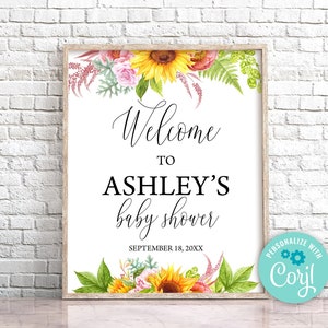 Editable Sunflower Baby Shower Welcome Sign Watercolor Sunflowers Baby Shower Decoration Sunflower Baby Shower Sunflower Welcome Sign 0113
