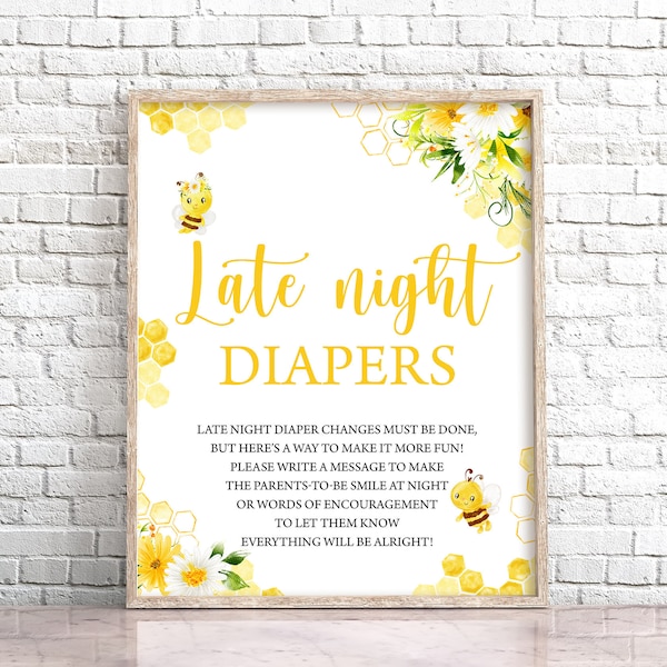 Honey Bee Late Night Diapers Sign Babee Shower Gender Neutral Sign Diaper Thoughts Signs Bumble Bee Late Night Diapers Sign Printable 0148