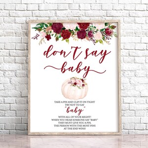 Pumpkin Don&#39;t Say Baby Shower Sign Burgundy Pumpkin Baby Shower Fall Autumn Baby Shower Sign Pumpkin Baby Shower Game Sign 0123