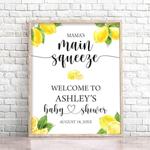 Editable Lemon Welcome Sign Mama&#39;s Main Squeeze Baby Shower Sign Citrus Welcome Sign Welcome Lemon Poster Lemonade Baby Shower Sign 0121