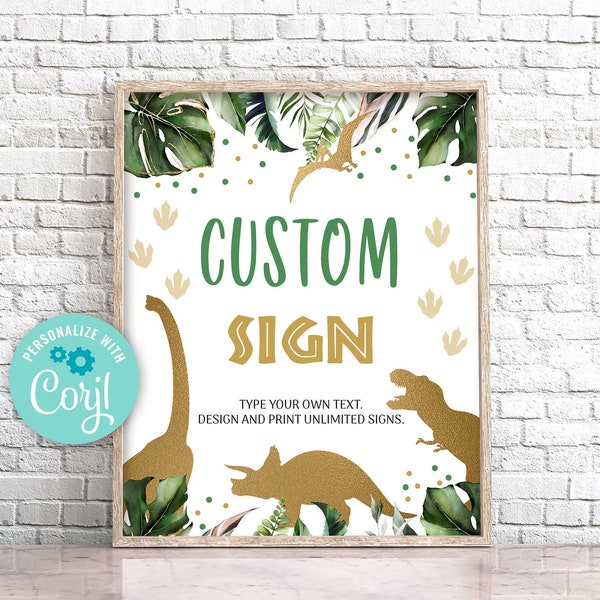 EDITABLE Dinosaur Birthday Table Sign, Gold Dinosaur Sign. Custom Safari Dino Birthday Party Sign Template, T-Rex Birthday Decorations 0208