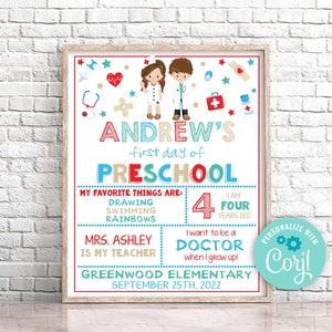 Editable First Day of Preschool Sign Doctor First Day of School Sign Doctor First Day Of Kindergarten Sign Instant Download