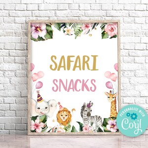 Safari Snacks Birthday Sign, Wild Animals Safari Snacks Sign, Printable Safari Table Decor, Wild One Zoo Party Jungle Two Wild 0130