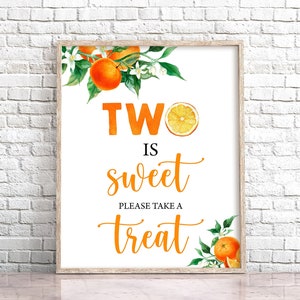 Orange Two is Sweet Please Take a Treat Sign Orange Party Sign Little Cutie Birthday Decoration Orange Birthday Signs Cutie Theme 0147