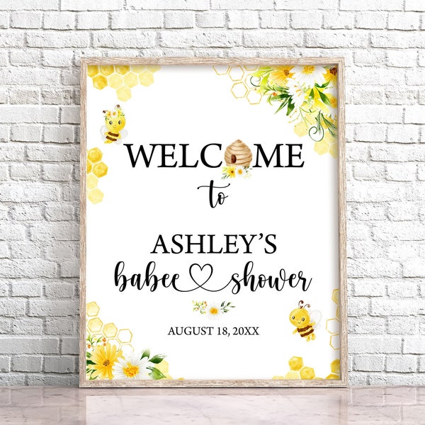 Editable Bee Baby Shower Welcome Sign Mommy to Bee Welcome Sign Honey Bee Baby Shower Welcome Sign Honey Bee Party Shower Decor 0148