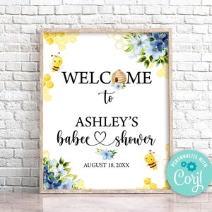 Editable Bee Baby Shower Signo de bienvenida Mamá a abeja Signo de bienvenida Honey Bee Baby Shower Signo de bienvenida Honey Bee Party Shower Decor 0148