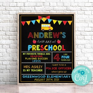 Editable First Day of School Sign, Personalized Keepsake (Instant Download)