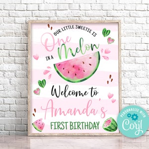 Editable Watermelon Welcome Sign, Pink One in a Melon Welcome Sign EDITABLE Welcome Watermelon Poster, Pink Watermelon Birthday Party 0118