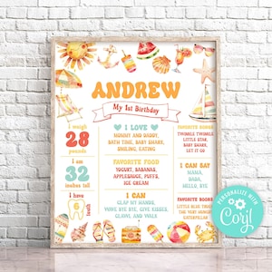 Editable Pool Party Milestone Birthday Poster One In The Sun 1st Birthday Milestone Poster Splish Splash Summer Party Milestone Stats 0229
