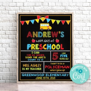 Editable Last Day of Preschool Sign Personalized Last Day of School Sign Chalkboard Last Day Of Pre-K Sign Instant Download 0150