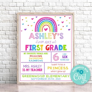 Editable First Day of 1st Grade Sign, Rainbow First Day of School Sign, Rainbow First Day Of First Grade Sign Prop Instant Download 0141