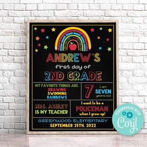 Editable First Day of 2nd Grade Sign Personalized First Day of School Sign Chalkboard First Day Of Second Grade Sign Instant Download 0175