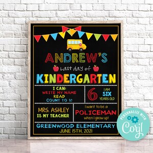 Editable Last Day of Kindergarten Sign Personalized Last Day of School Sign Chalkboard Last Day Of Preschool Sign Instant Download 0150