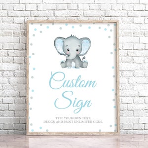 EDITABLE Elephant Birthday Table Sign Blue Elephant Sign Custom Elephant Baby Shower Sign Template Elephant Baby Shower Decorations 0166