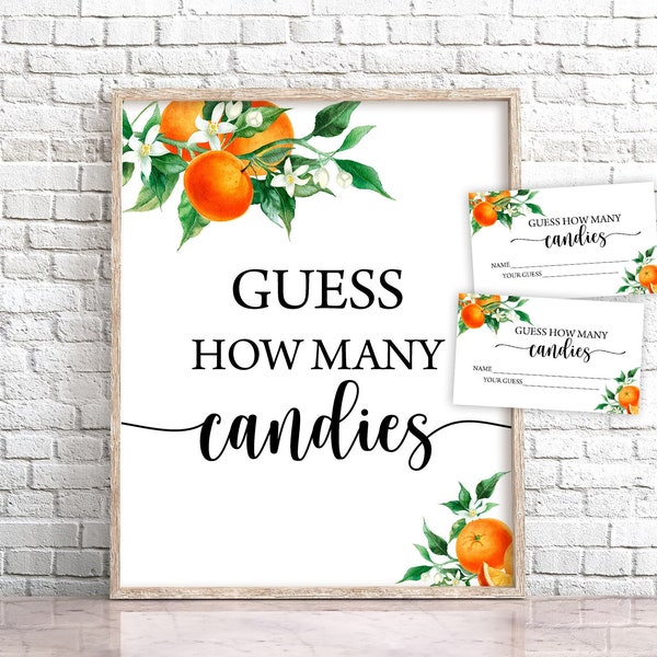 Orange Guess How Many Candies Game Sign Orange Candies Baby Shower Game A Little Cutie is on The way Orange Baby Shower Sprinkle Sign 0147
