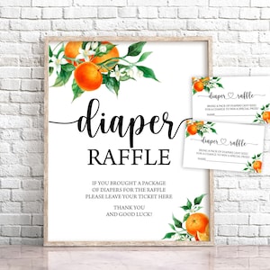 A Little Cutie is on the Way Baby Shower Diaper Raffle Sign Orange Diaper Raffle Card Orange Diaper Raffle Sign Raffle Tickets 0147