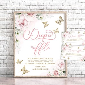 Vlinder Baby Douche Luier Loterij Teken Roze en Gouden Bloemen Vlinder Luier Loterij Kaart Vlinder Douche Strooi Luier Spel 0162