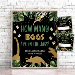 Dinosaur Guess How Many Eggs Game Sign Dino Eggs Birthday Game Dinosaurs How Many Eggs are in the Jar Game T-Rex Guess Game 0208
