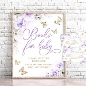 Vlinder baby shower boeken voor baby teken paarse en gouden bloemen vlinder boeken voor baby shower strooi teken eerste baby's bibliotheek 0164