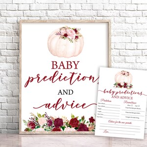 Panneau MODIFIABLE prédictions et conseils sur la citrouille de Bourgogne, cartes de prédiction de bébé citrouille, jeu de conseils pour maman et papa, modèle de prédiction 0123