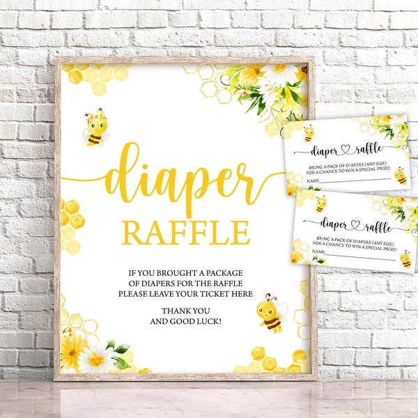 Honey Bee Baby Shower Diaper Raffle Sign Bee Diaper Raffle Card Babee Shower Gender Neutral Bumble Bee Diaper Raffle Sign Raffle Ticket 0148