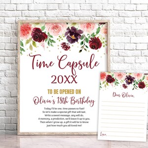 Modifiable Bourgogne Floral Anniversaire Time Capsule Floral Time Capsule Signe Marsala Floral Birthday Party Rose Bourgogne Anniversaire Décoration