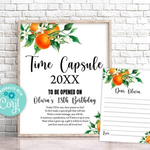Editable Orange Birthday Time Capsule Citrus Time Capsule Sign Orange Little Cutie Time Capsule Orange Birthday Party Decorations 0147