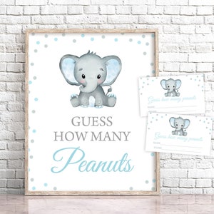 Guess How Many Peanuts Blue Elephant Baby Shower Game Peanuts Baby Shower Game Elephant Baby Shower Sign Baby Shower Games Ideas 0166
