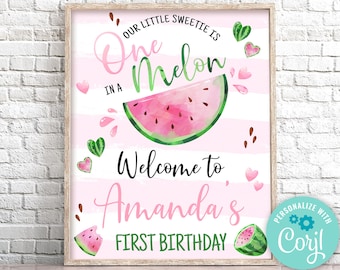 Cartel de bienvenida de cumpleaños con temática de sandía, plantilla editable (descarga digital)