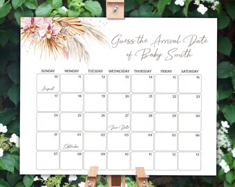 Calendrier de naissance Pampas Grass, prédiction de bébé bohème (téléchargement numérique)