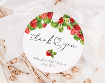 EDITABLE Strawberry Bridal Shower Favor Tag Berry Sweet Merci Tags Fraise Étiquettes personnalisées Strawberry Bridal Shower Favors 0172