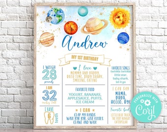 Editable Space Birthday Milestone Sign, First Trip Around The Sun Galaxy Planets Birthday Milestone Sign Outer Space Birthday Poster 0142