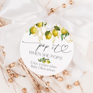 EDITABLE Lemon Pop It When She Pops Mini Champagne Favor Tag Citrus Baby Shower Champagne Tag Citrus Lemon Mini Wine Tag 0199