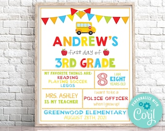 Editable First Day of 3rd Grade Sign Personalized First Day of School Sign Chalkboard First Day Of Third Grade Sign Instant Download 0150