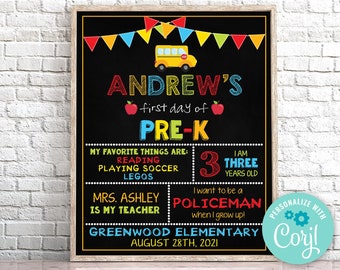 Editable First Day of Pre-K Sign Personalized First Day of School Sign Chalkboard First Day Of Kindergarten Sign Instant Download 0150
