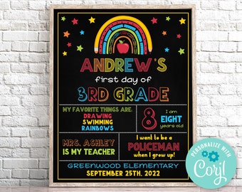 Editable First Day of 3rd Grade Sign Personalized First Day of School Sign Chalkboard First Day Of Third Grade Sign Instant Download 0175