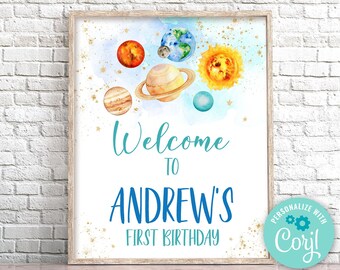 Outer Space Birthday Welcome Sign, Solar System Party (Editable Digital Download)