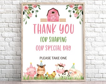 Farm Birthday Thank You Sign, Girl Barnyard Party Decor (Digital Download)