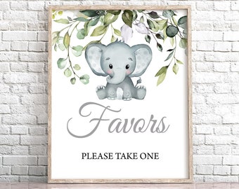 Gray Elephant Favors Sign, Gender Neutral Baby Shower Decor (Digital Download)