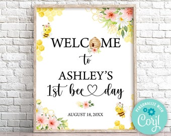 Editable Bee-Day Welcome Sign Bee Birthday Welcome Sign Honey Bee Party Welcome Sign Honey Bee Birthday Party Decor 0148