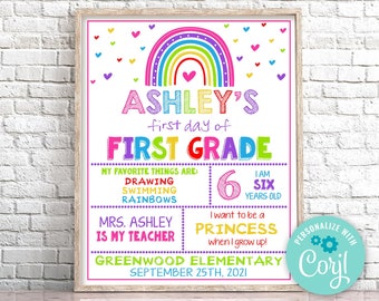Editable First Day of 1st Grade Sign, Rainbow First Day of School Sign, Rainbow First Day Of First Grade Sign Prop Instant Download 0141