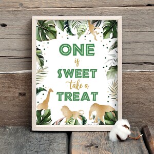 One Is Sweet Safari Birthday Sign, Gold Animals 1st Birthday Party Decor, Printable Safari Table Decor Zoo Party Jungle Wild One Decor 0101