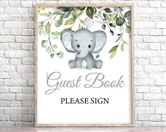 Elephant Baby Shower Guest Book Sign (Digital Download)