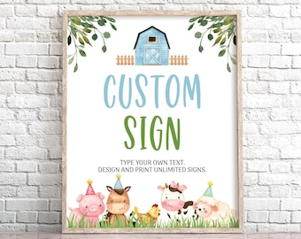 EDITABLE Farm Birthday Table Sign Farm Animals Sign Blue Farm Birthday Party Sign Template Boy Barnyard Birthday Decorations 0106